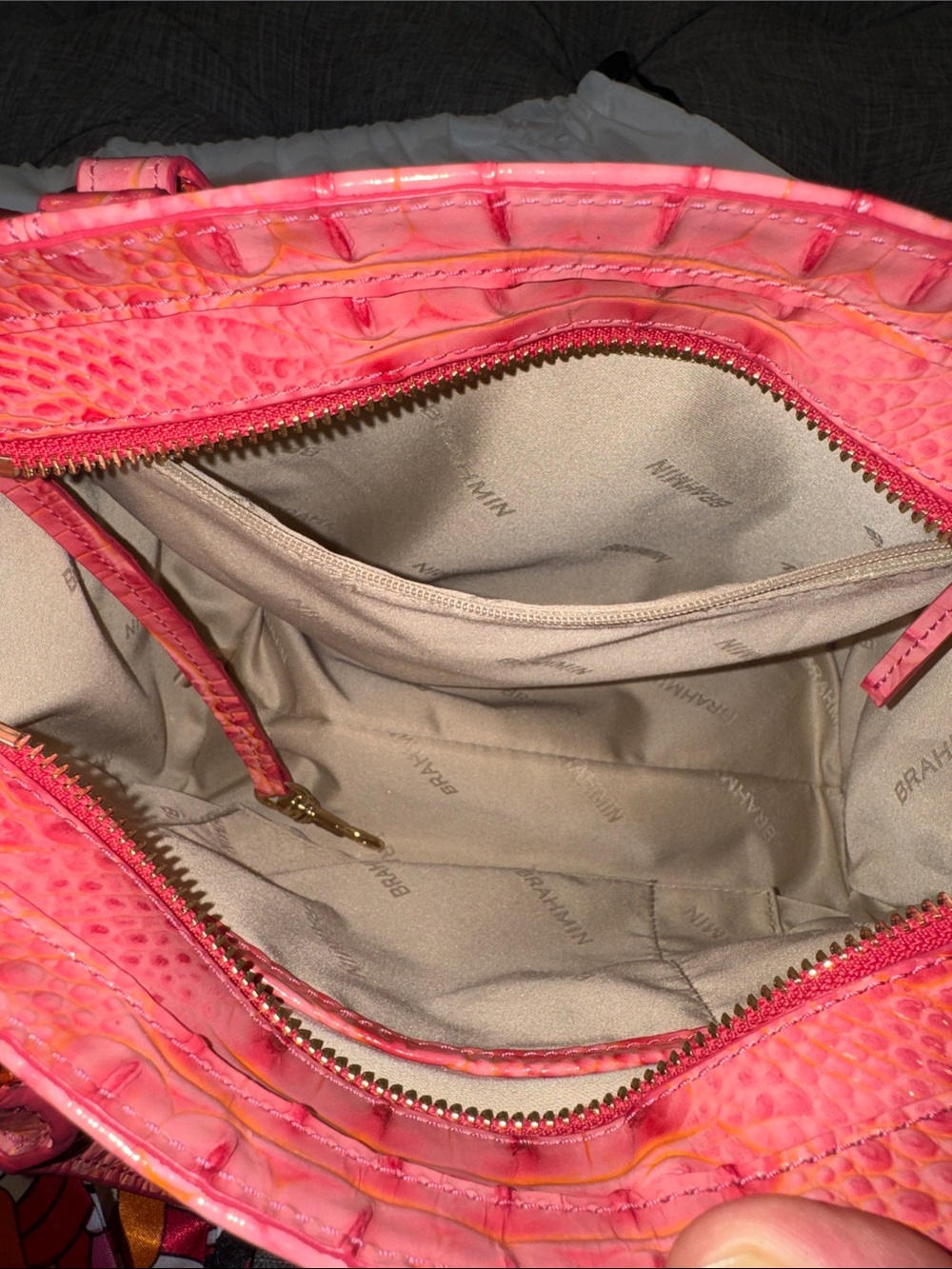 Brahmin Bag Cami Coral Snapdragon Melbourne Croc Leather Satchel Tote Crossbody - Picture 11 of 17